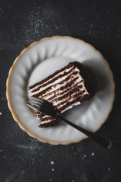 White ceramic plate of chocolate cake
